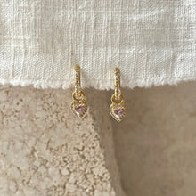 Load image into Gallery viewer, 24Kae Earrings with heartshaped pendant and colored stones
