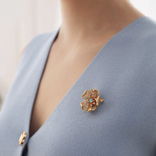 Load image into Gallery viewer, Gold Plated Floral Coloured CZ Brooch