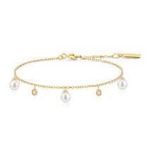 Load image into Gallery viewer, Gold Shell Pearl & Sparkle Drop Station Bracelet