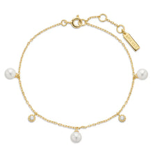 Load image into Gallery viewer, Gold Shell Pearl & Sparkle Drop Station Bracelet