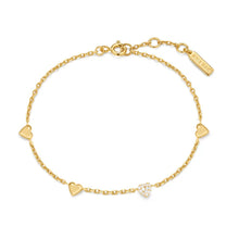 Load image into Gallery viewer, Gold Pavé Puffed Heart Station Bracelet