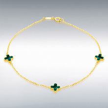 Load image into Gallery viewer, 9ct Yellow Gold Malachite Clover Petals Bracelet