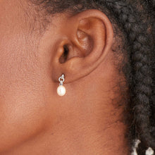 Load image into Gallery viewer, Silver Pearl Drop Stud Earrings