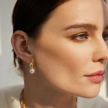 Load image into Gallery viewer, Gold Pearl Dome Hoop Earrings