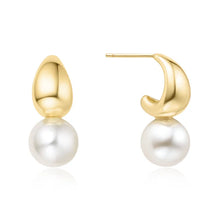 Load image into Gallery viewer, Gold Pearl Dome Hoop Earrings