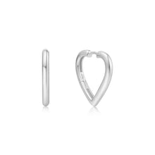 Load image into Gallery viewer, Silver Medium Heart Hoop Earrings