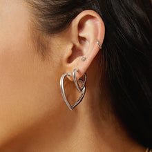 Load image into Gallery viewer, Silver Medium Heart Hoop Earrings