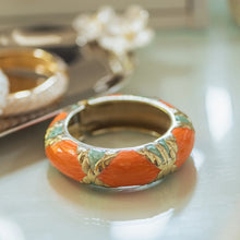Load image into Gallery viewer, Gold Plated Orange & Green Enamel Bangle