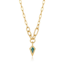 Load image into Gallery viewer, Gold Teal Sparkle Drop Pendant Chunky Chain Necklace