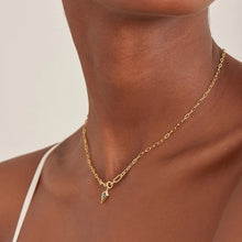 Load image into Gallery viewer, Gold Teal Sparkle Drop Pendant Chunky Chain Necklace