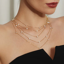Load image into Gallery viewer, Gold Shell Pearl Station Chain Necklace