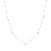 Load image into Gallery viewer, Silver Pavé Puffed Heart Station Necklace