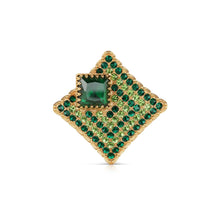 Load image into Gallery viewer, Gold Plated Square Brooch with Green Stones
