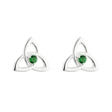 Load image into Gallery viewer, Silver Green Crystal Trinity Knot Stud Earrings