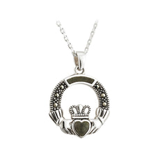Load image into Gallery viewer, SILVER MARBLE & MARCASITE CLADDAGH PENDANT