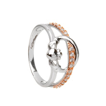 Load image into Gallery viewer, Silver Claddagh Ring With Cz Set In Rose Gold
