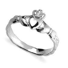 Sterling silver Claddagh ring with a lovely Celtic weave band.