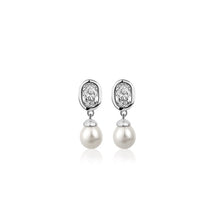 Load image into Gallery viewer, Pearl Drop Earrings with Clear Stones