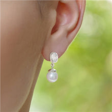 Load image into Gallery viewer, Pearl Drop Earrings with Clear Stones
