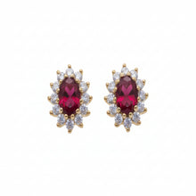 Load image into Gallery viewer, 9ct Yellow Gold Ruby & Cz Cluster Earrings