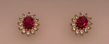 Load image into Gallery viewer, 9ct Yellow Gold Ruby & Cz Cluster Earrings