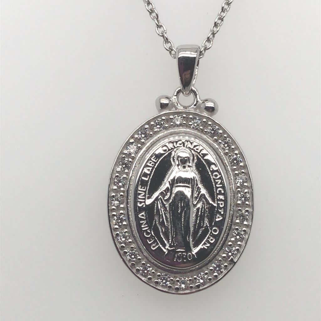 Sterling Silver Miraculous Medal with Cz