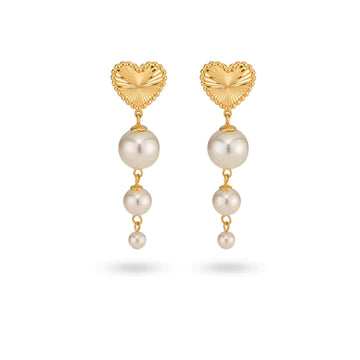24Kae earrings with heart and pearls