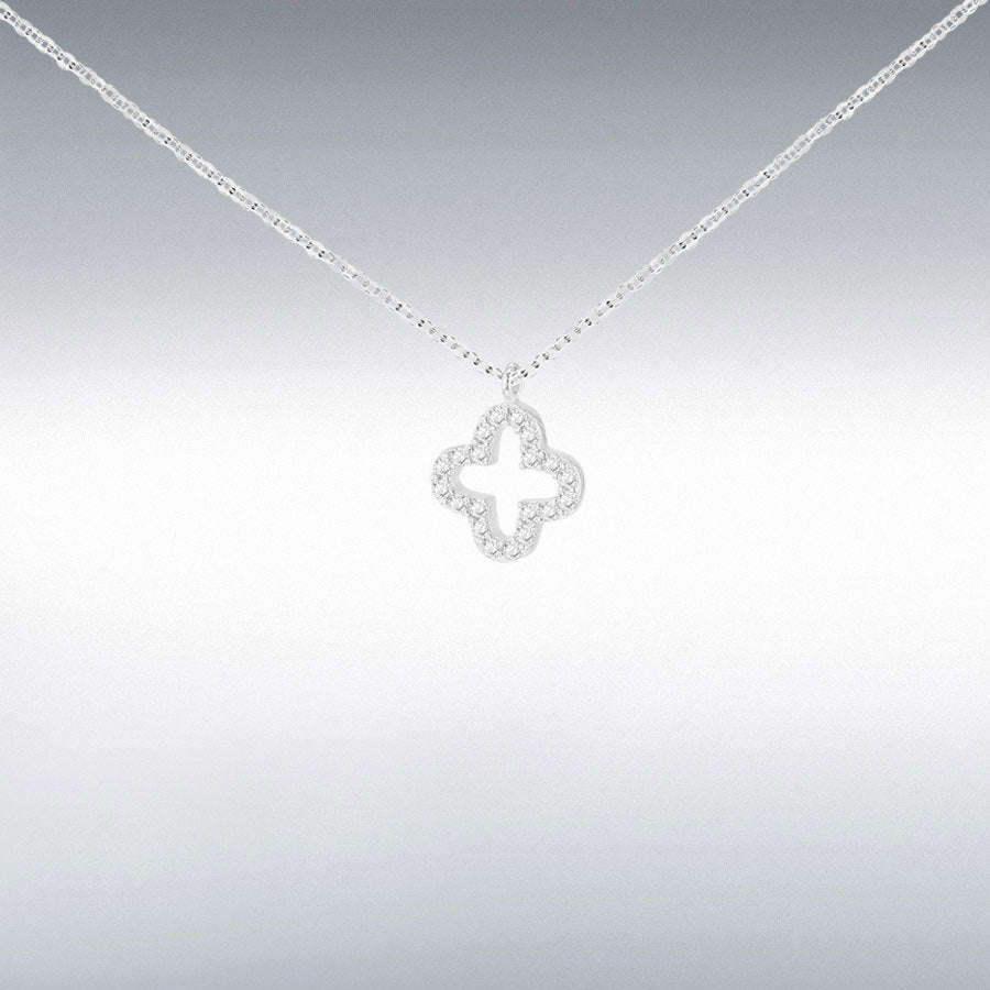 9ct White Gold 1mm CZ Petal Necklace