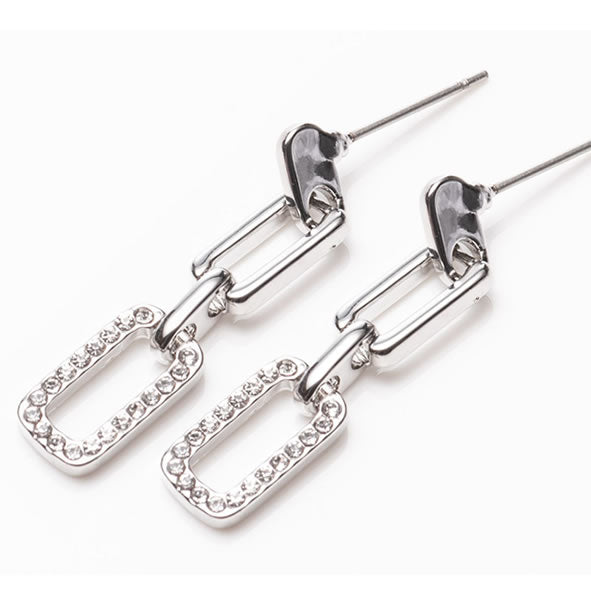 Silver Diamond Square Earrings