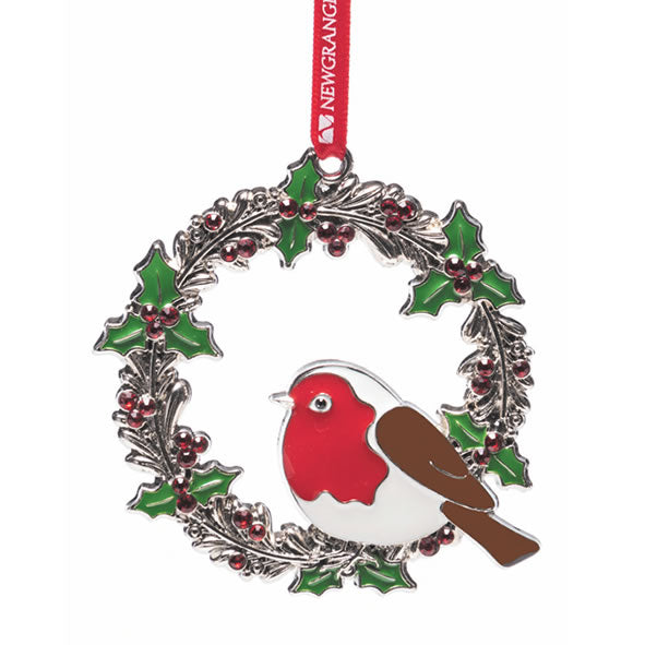 Christmas Hanging Wreath with Robin Decoration