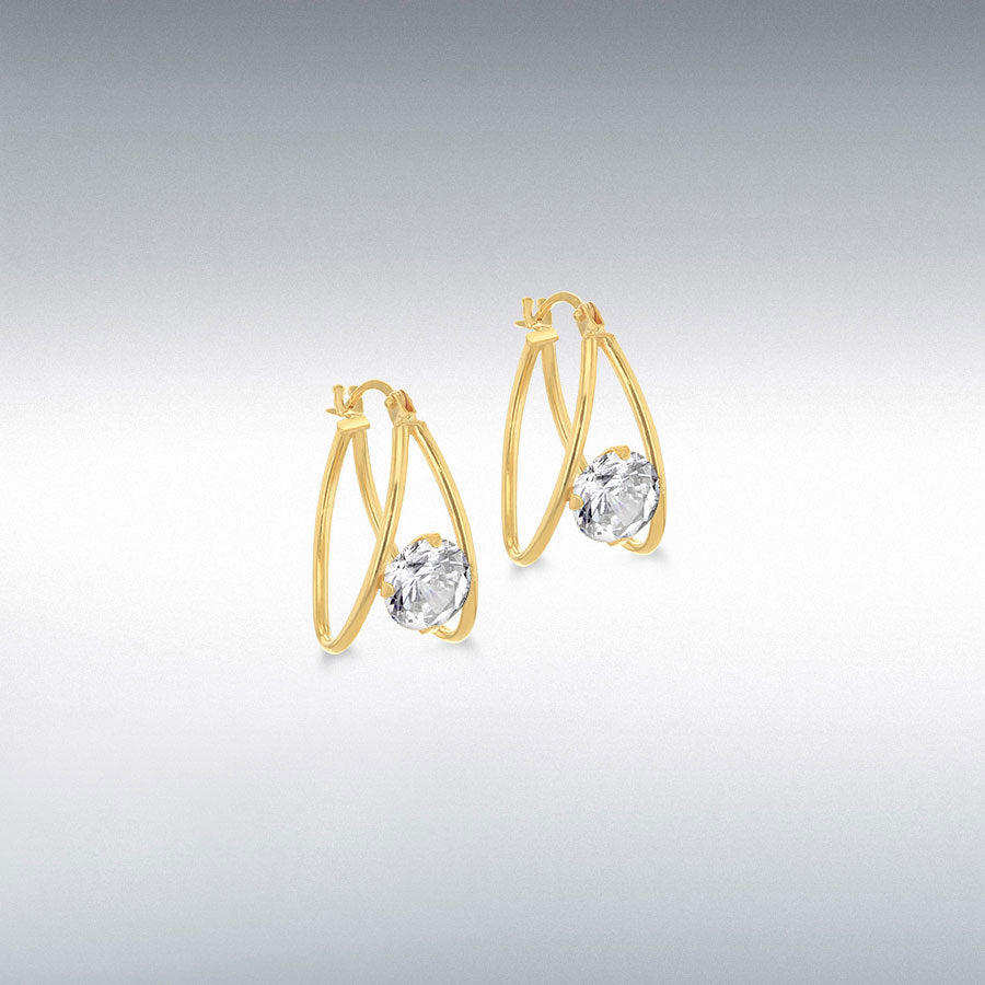 9CT  GOLD  DOUBLE HOOP WITH CZ EARRINGS