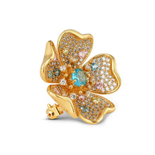 Load image into Gallery viewer, Gold Plated Floral Coloured CZ Brooch
