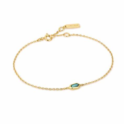 Gold Teal Sparkle Emblem Chain Bracelet
