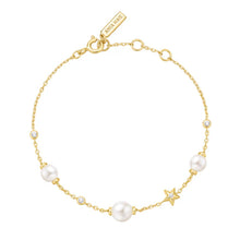 Load image into Gallery viewer, Gold Pearl and Star Station Bracelet
