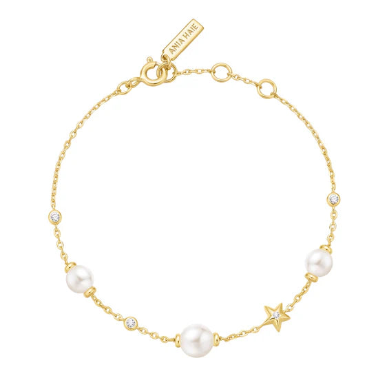 Gold Pearl and Star Station Bracelet