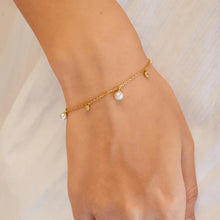 Load image into Gallery viewer, Gold Shell Pearl &amp; Sparkle Drop Station Bracelet
