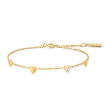 Load image into Gallery viewer, Gold Pavé Puffed Heart Station Bracelet
