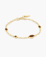 Load image into Gallery viewer, Gold Bezel Tiger’s Eye Organic Dome Pebble Station Bracelet
