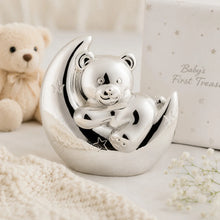 Load image into Gallery viewer, Bambino Silver Plated Money Box - Bear &amp; Moon
