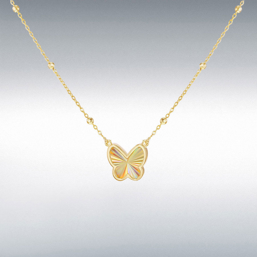 9ct Yellow Gold Rainbow Butterfly Adjustable Trace and Ball Necklace