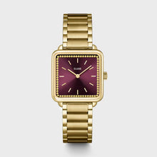 Load image into Gallery viewer, La Tétragone Watch Steel, Wine stones, Gold Colour
