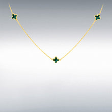 Load image into Gallery viewer, 9ct Yellow Gold 3 x Malachite Clover Petals Necklace
