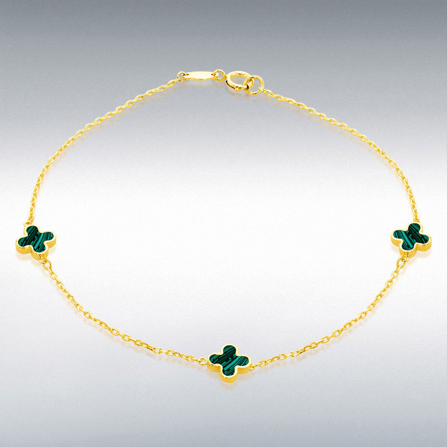9ct Yellow Gold Malachite Clover Petals Bracelet