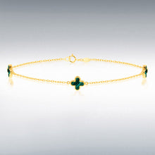 Load image into Gallery viewer, 9ct Yellow Gold Malachite Clover Petals Bracelet

