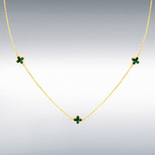 Load image into Gallery viewer, 9ct Yellow Gold 3 x Malachite Clover Petals Necklace
