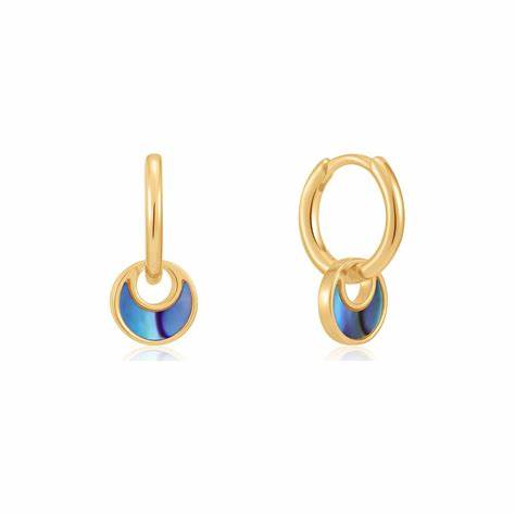 Gold Tidal Abalone Crescent Huggie Hoops