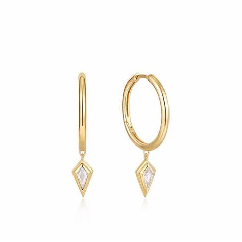 Gold Sparkle Drop Pendant Hoop Earrings