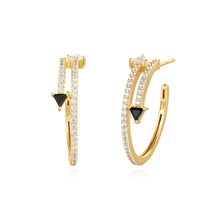 Load image into Gallery viewer, Gold Pave Double Arrow Stud Hoops
