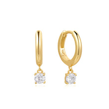 Load image into Gallery viewer, Gold Drop Solitaire Huggies

