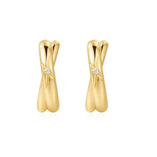 Load image into Gallery viewer, Gold Cross Duo Huggies
